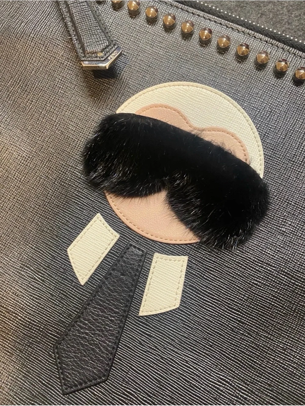 FENDI Black Saffiano Leather Karlito Flat Clutch Bag